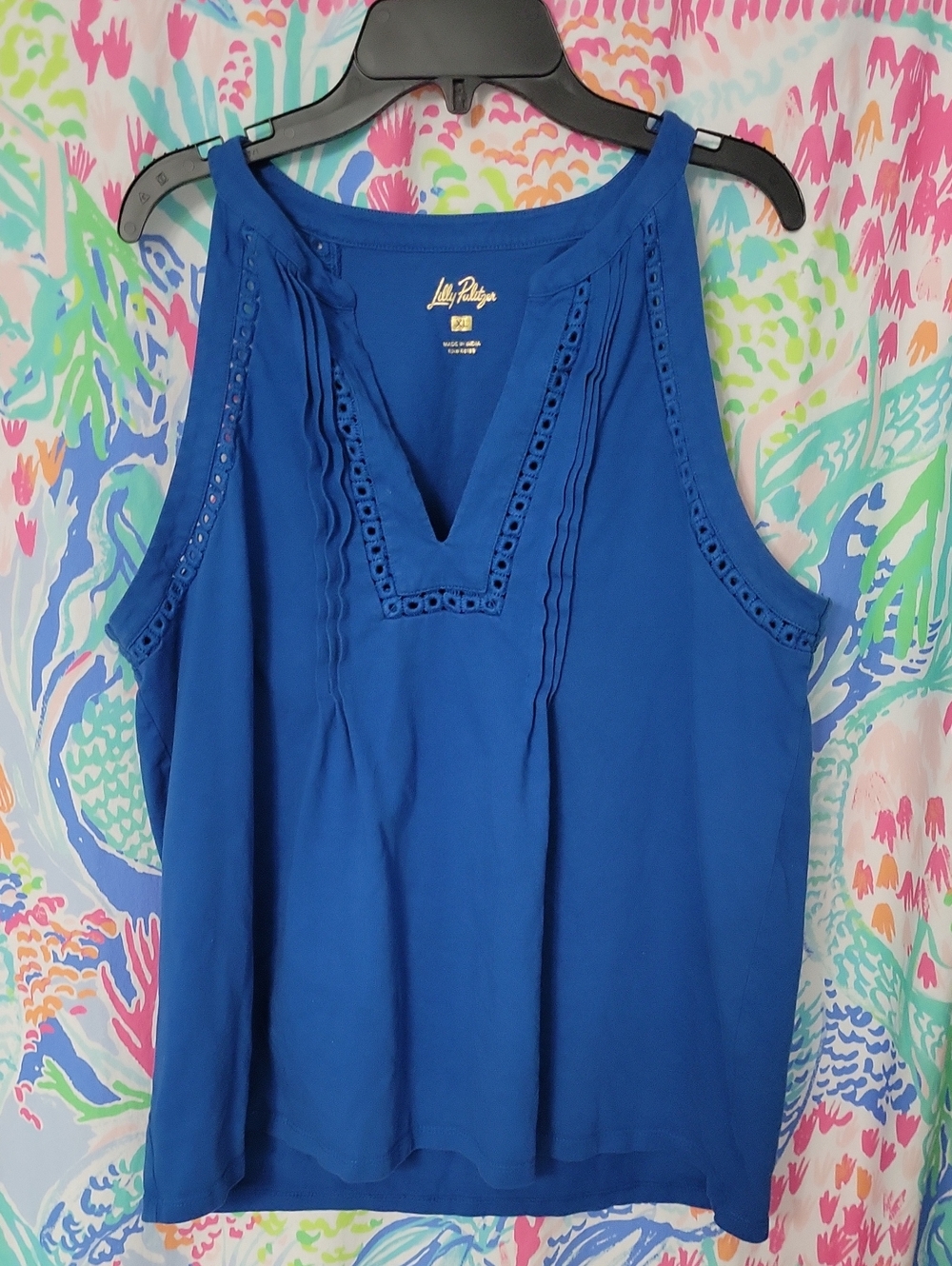 Lilly Pulitzer Cobalt Blue Eyelet V-Neck Tank